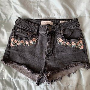 Bullhead Black Shorts with floral embroidery